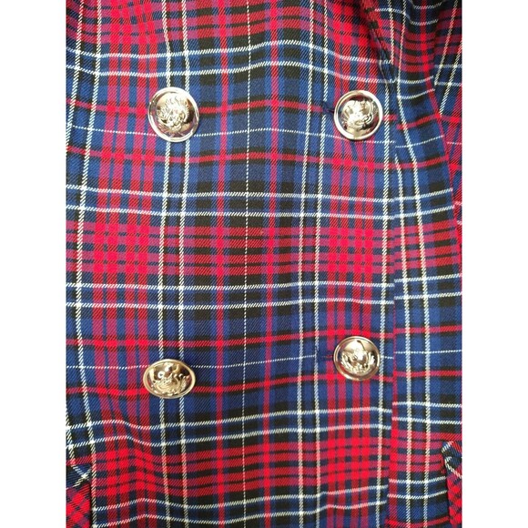 NWOT VENUS Red Blue Plaid Jacket Sz14 Button Closure Mid Length Academia Preppy - Picture 2 of 12